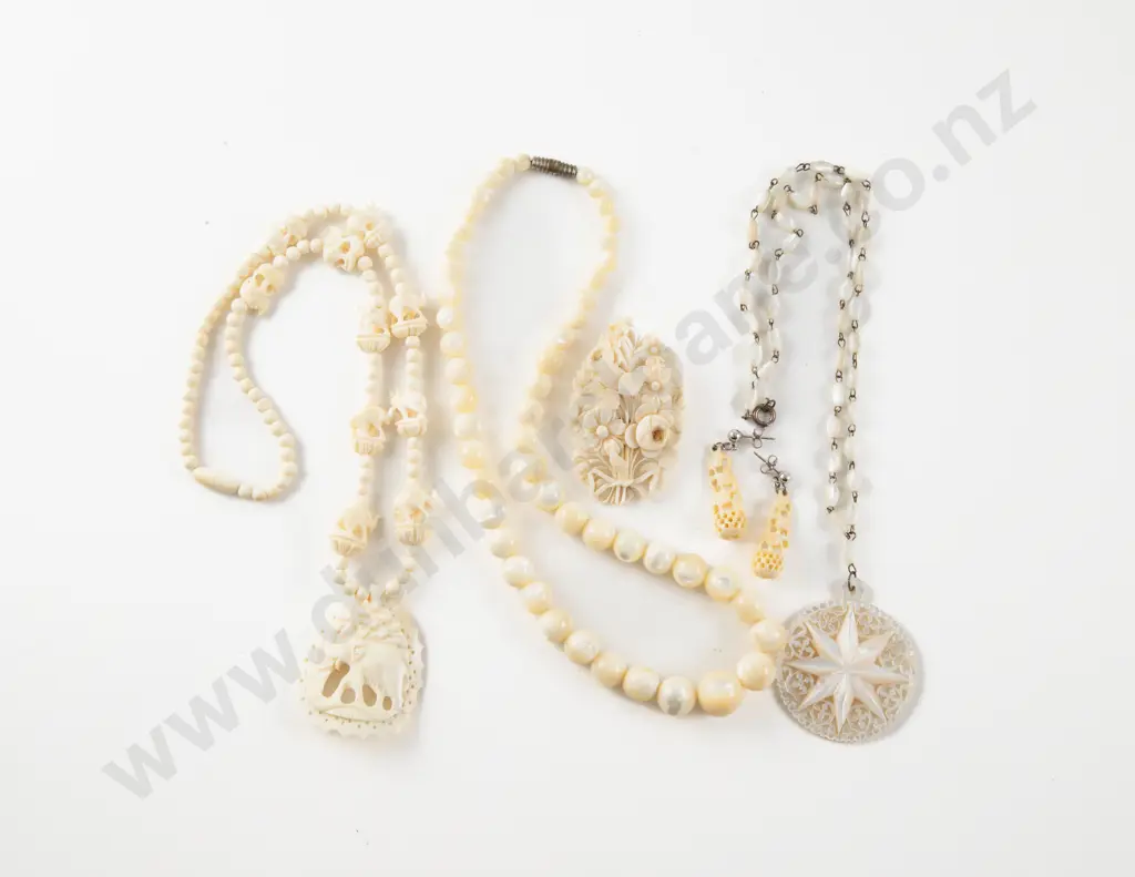 Collection of Assorted Carved Ivory and MOP Jewellery Image 1++