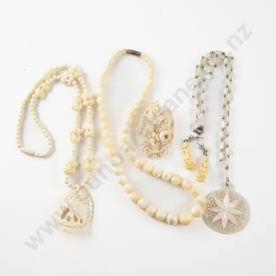 Collection of Assorted Carved Ivory and MOP Jewellery