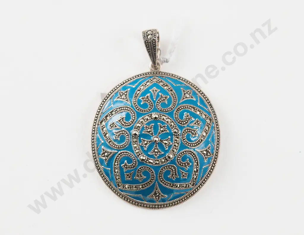 Swarovski S/S Marcasite and Enamel Circular Pendant Image 1++
