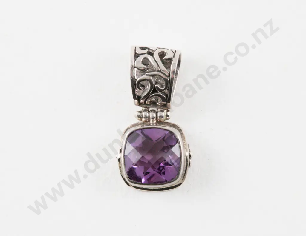 S/S Single Stone Amethyst Pendant Image 1++