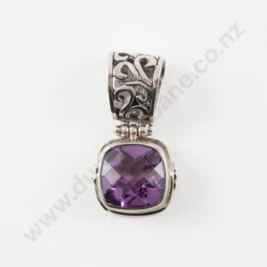 S/S Single Stone Amethyst Pendant