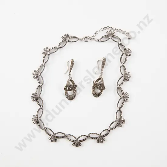 S/S and Marcasite Necklet and Pair Earrings
