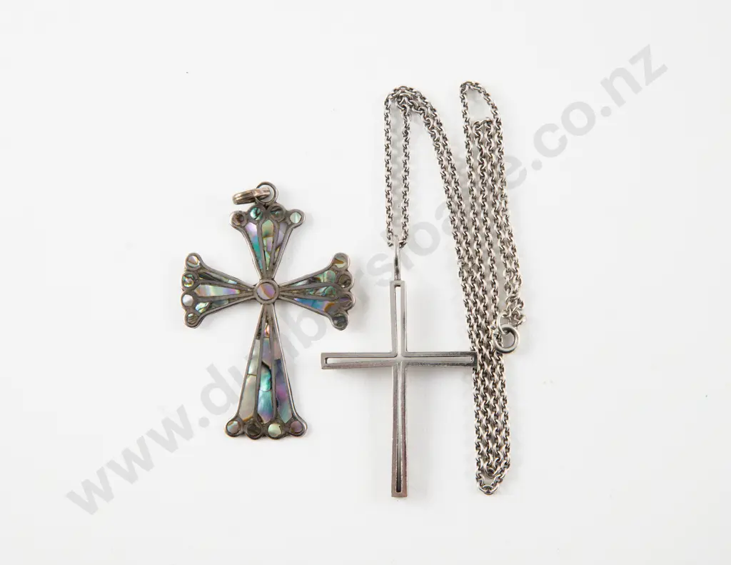 .925 Mexican Silver and Paua Cross Pendant Image 1++