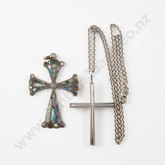 .925 Mexican Silver and Paua Cross Pendant