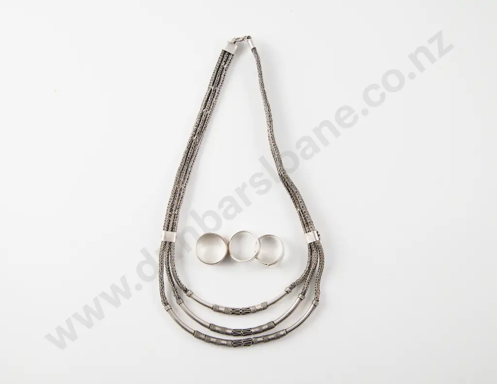 S/S Triple Strand Fancy Neck Chain Image 1++