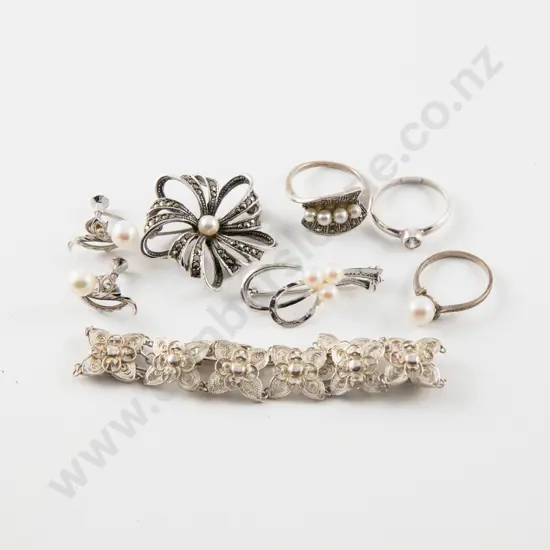 Collection of Assorted S/S Pearl Marcasite and Filigree Jewellery