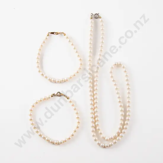 Single Strand Uniform Imitation Pearl Necklace and Two Bracelets