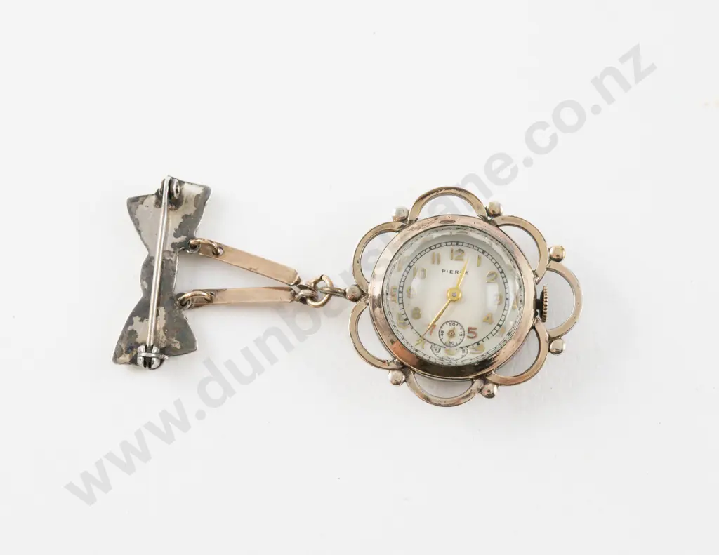 Art Deco Silver Gilt and Guilloche Enamel Lapel Watch Brooch Image 1++