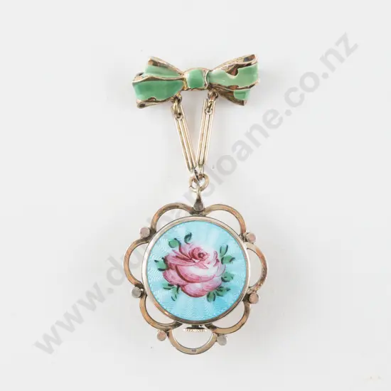 Art Deco Silver Gilt and Guilloche Enamel Lapel Watch Brooch