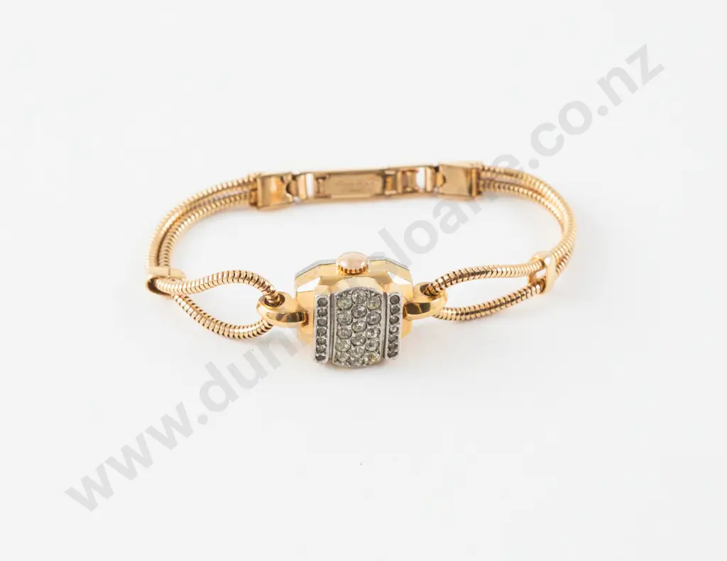 Silver Gilt Diamanté Ladies Bracelet Wrist Watch Image 1++