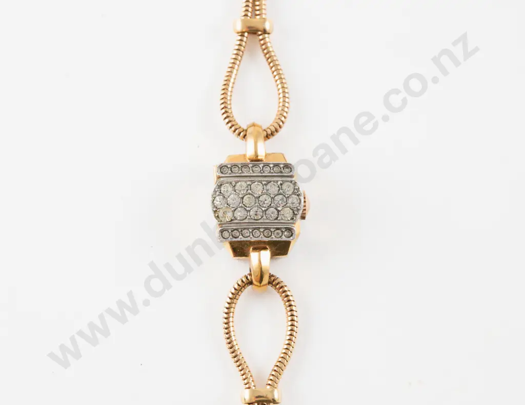 Silver Gilt Diamanté Ladies Bracelet Wrist Watch Image 1++