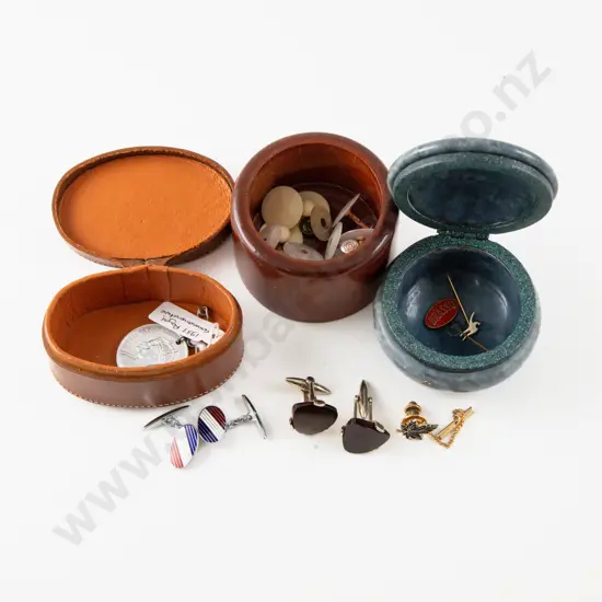 Collection of Assorted Cufflinks Shirt Studs and Trinket Boxes
