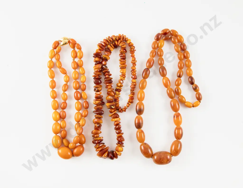 Three Single Strand Graduated Amber Necklaces Image 1++