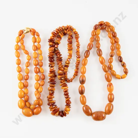 Three Single Strand Graduated Amber Necklaces