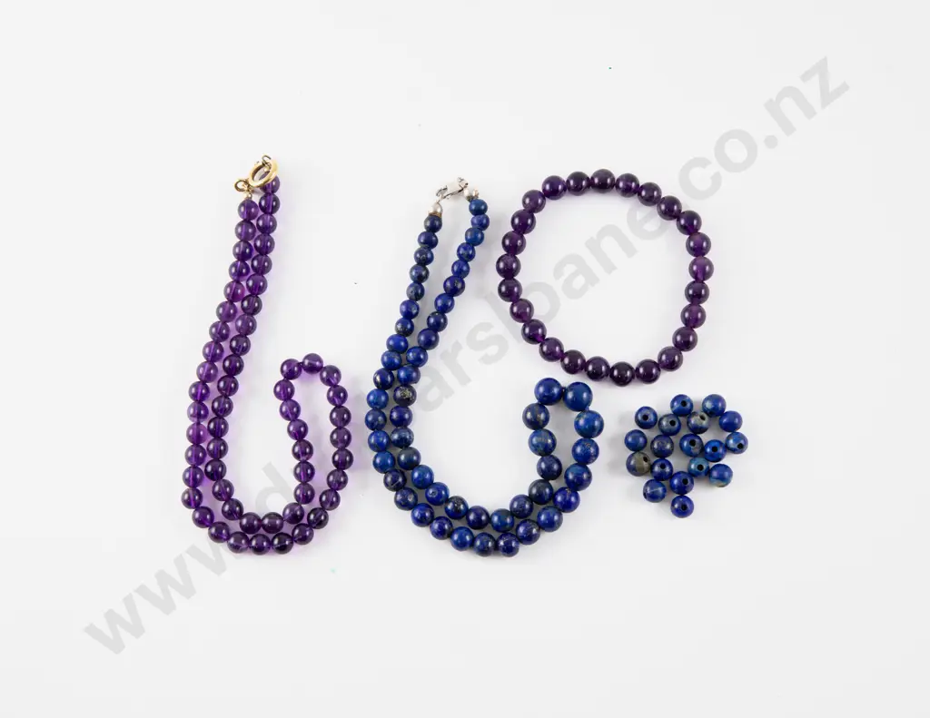 Single Strand Uniform Amethyst Beaded Necklace and Bracelet Image 1++