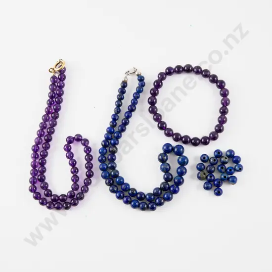 Single Strand Uniform Amethyst Beaded Necklace and Bracelet