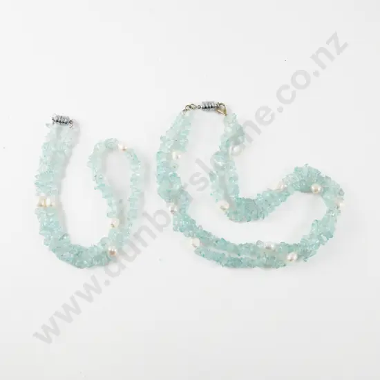 Two Aquamarine Crystal Bead and Freshwater Pearl Necklaces