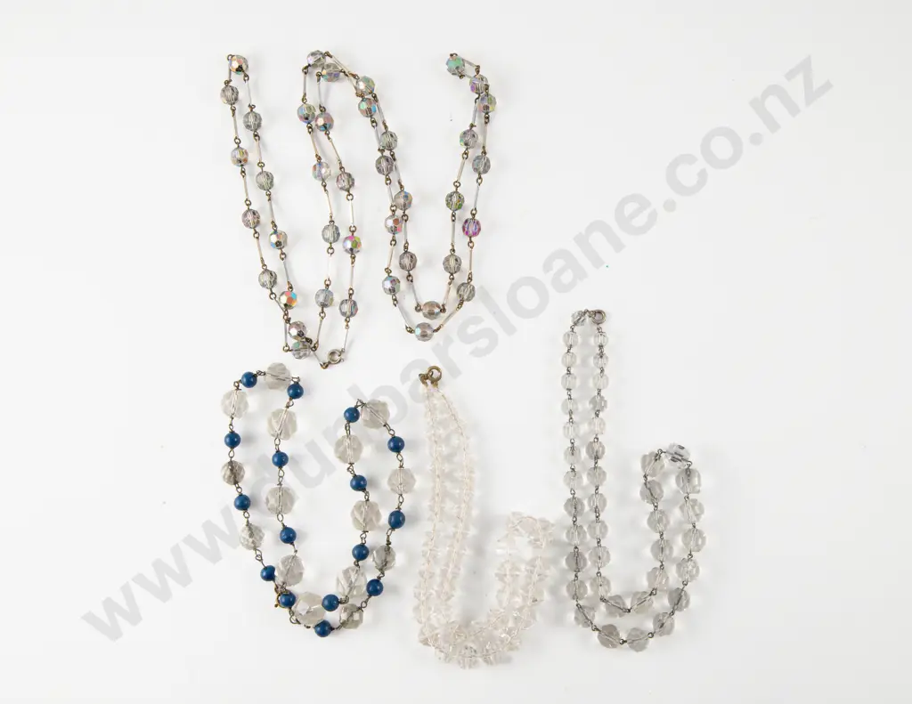 Four Single Strand Crystal Beaded Necklaces Image 1++