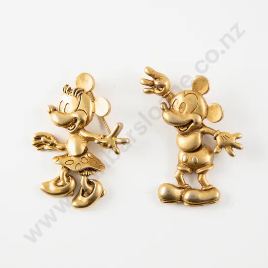 Disney Gold Plated Mickey and Minnie Mouse Brooches
