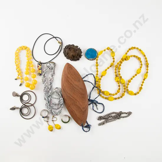 Vintage Czech Yellow Glass Bead Scarab Necklace with Matching Earrings and Others