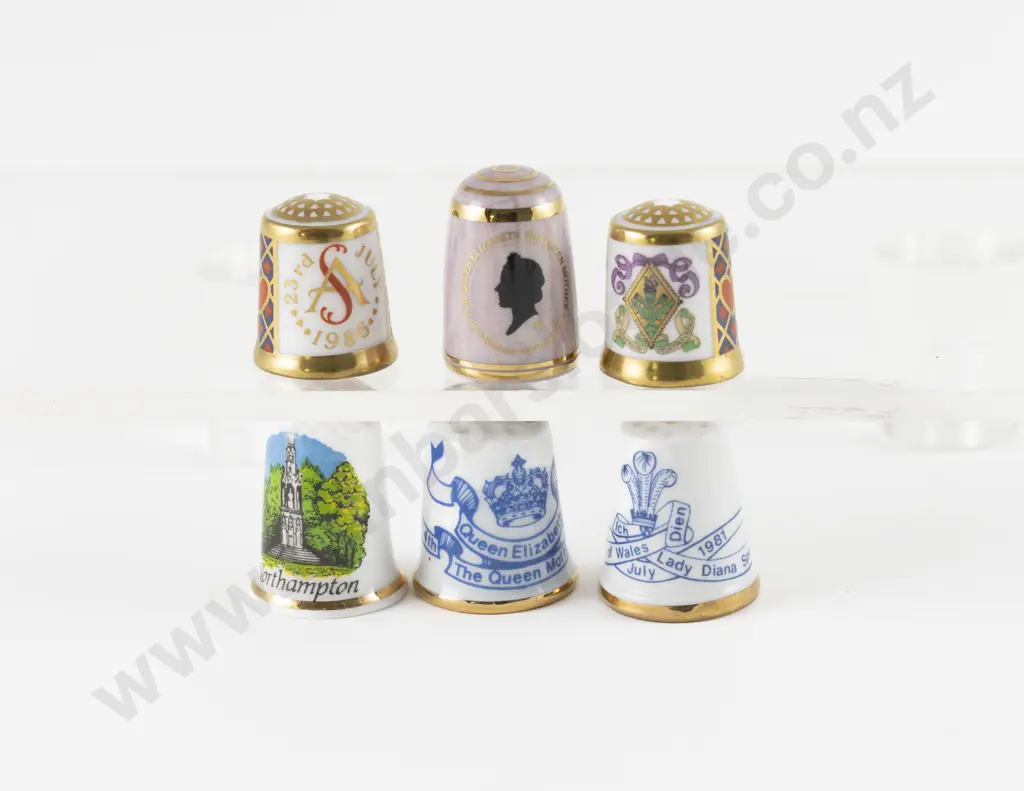 Six China Royal Commemorative Thimbles including Two Derby Image 1++