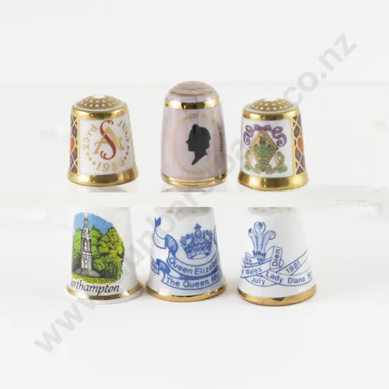 Six China Royal Commemorative Thimbles including Two Derby