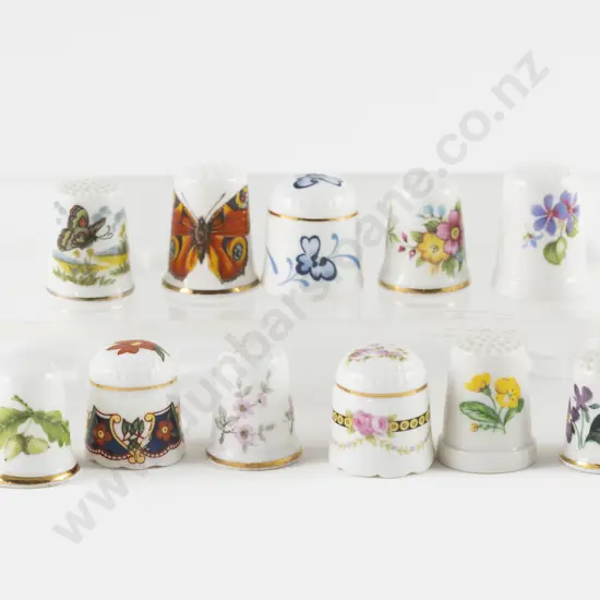 Set Three Thimble Guild Meissen Thimbles and Eight Assorted Bone China Thimbles