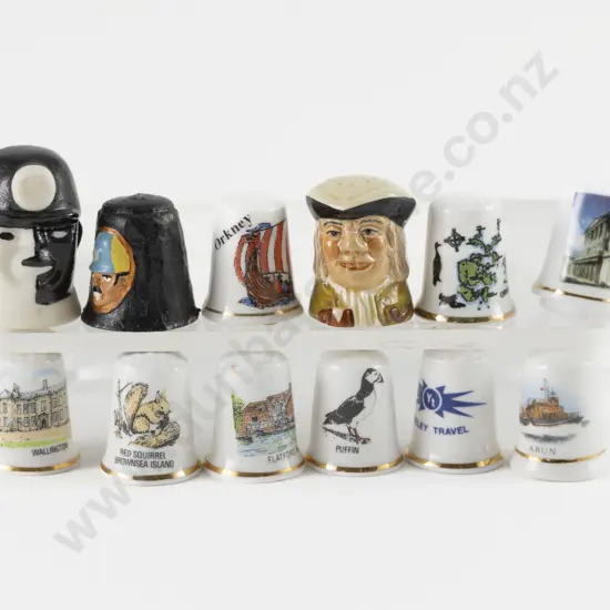 Twelve China and Assorted England and Scotland Theme Thimbles