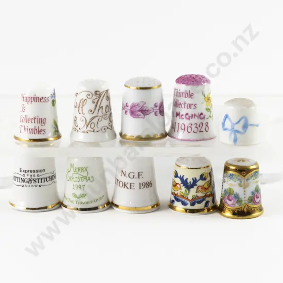 Ten Assorted China Thimbles including Guild Commemoratives