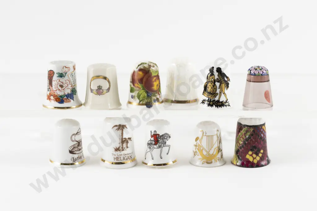 Ten Assorted China Thimbles and Millefiori Glass Thimble Image 1++