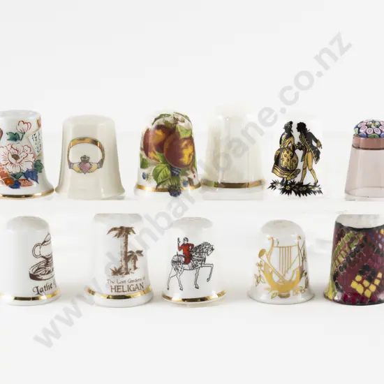 Ten Assorted China Thimbles and Millefiori Glass Thimble
