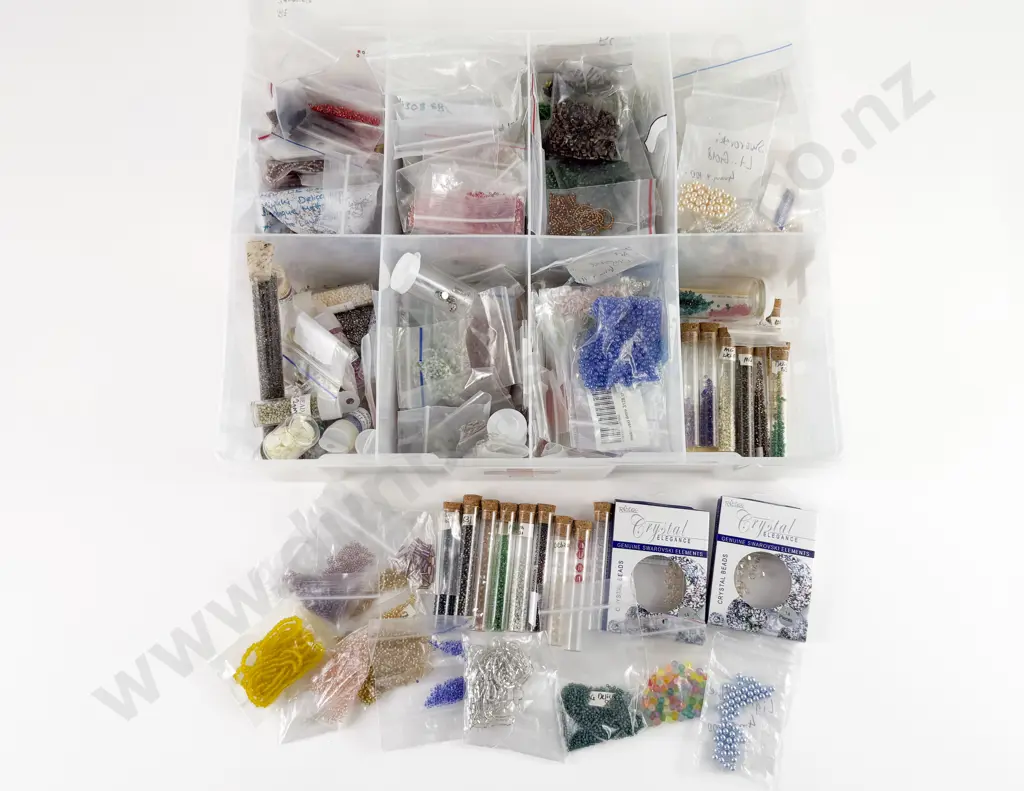 Collection of Assorted Seed Beads with Crystals and Various Image 1++