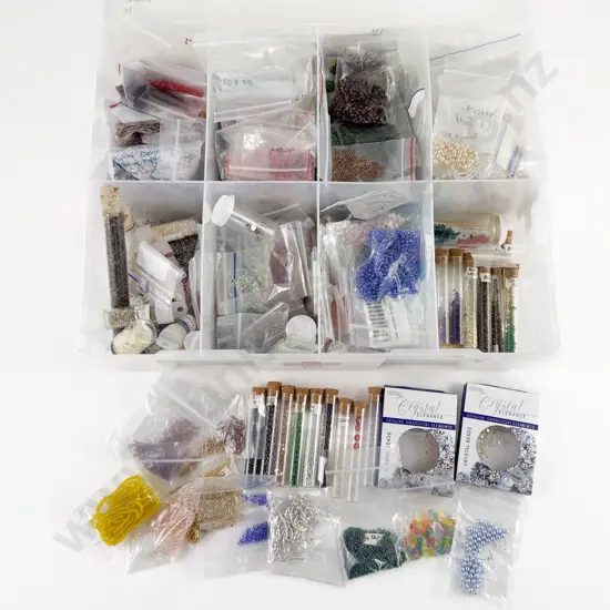 Collection of Assorted Seed Beads with Crystals and Various