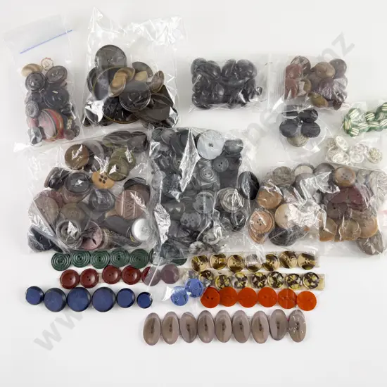 Vintage Quantity of Plastic Celluloid Leather and Various Buttons