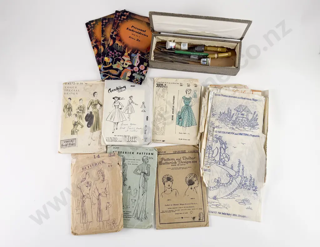 Quantity of Vintage Needle Work Transfers Patterns Crochet Hooks and Various Image 1++