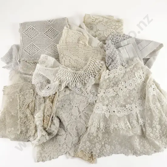 Collection of Victorian and Later Lace and Crochet Collars Yolks Bibs and Various