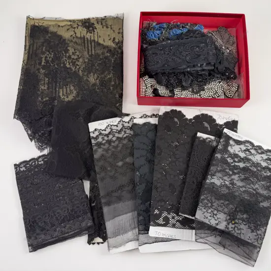 Quantity of Black Lace Together with Beaded and Diamanté Trims
