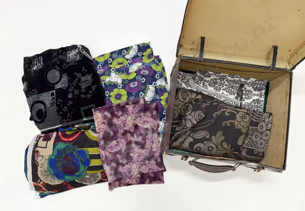 Vintage Suitcase with Quantity of Vintage Material Remnants Image 1++