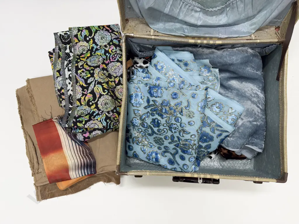 Vintage Suitcase with Quantity of Vintage Material Remnants Image 1++