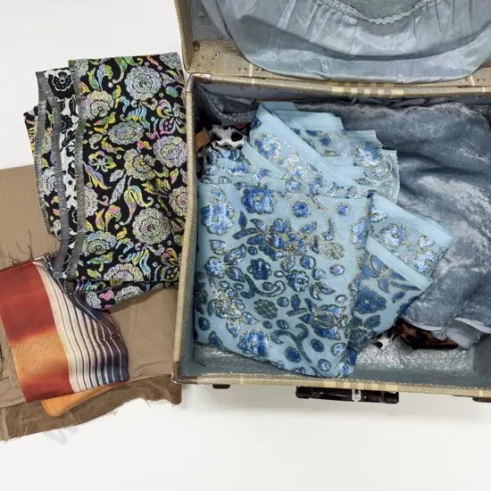 Vintage Suitcase with Quantity of Vintage Material Remnants