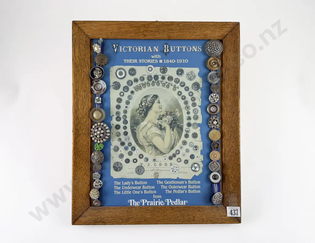 Framed Reproduction Victorian Button Advert Framed with Various Buttons Image 1++
