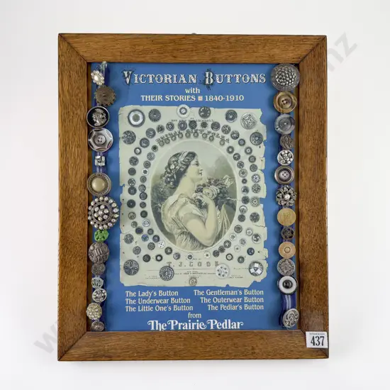 Framed Reproduction Victorian Button Advert Framed with Various Buttons