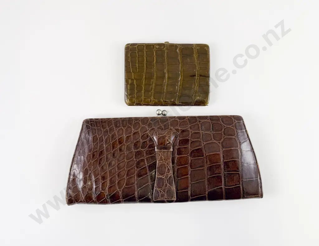 Early C20th Crocodile Skin Clutch Purse and Cigarette Case Image 1++
