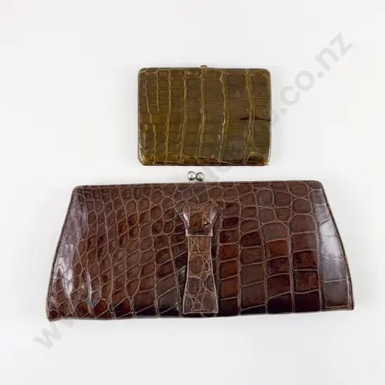 Early C20th Crocodile Skin Clutch Purse and Cigarette Case