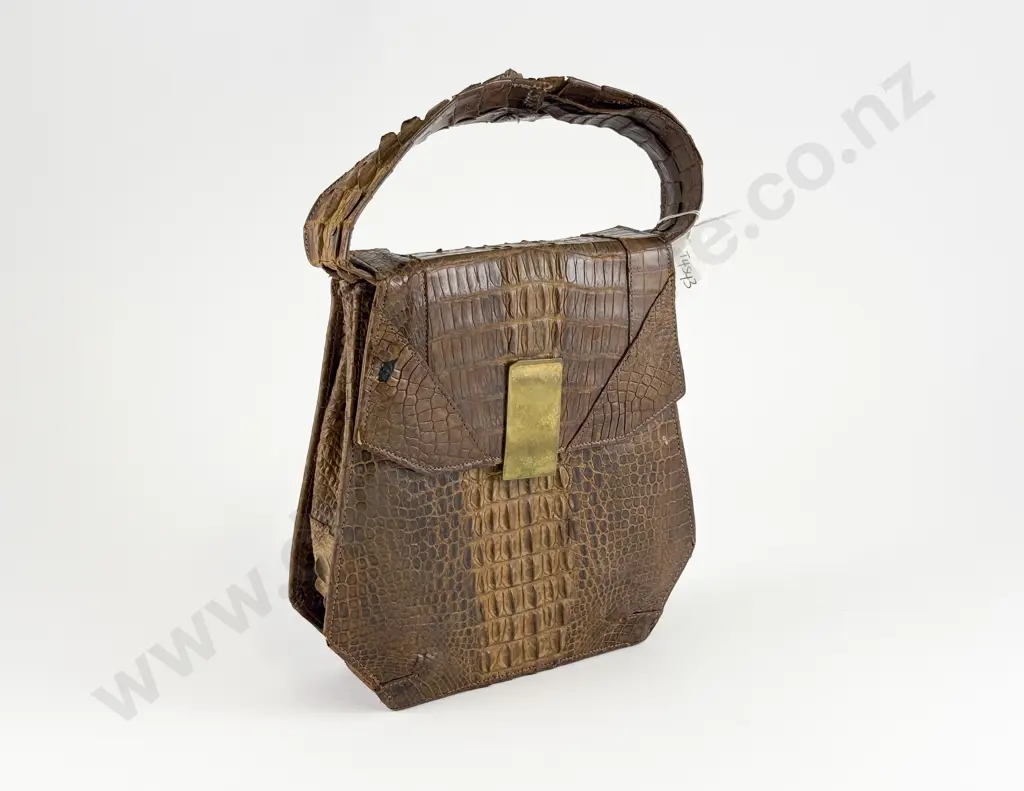 Early C20th Art Deco Crocodile Skin Handbag Image 1++