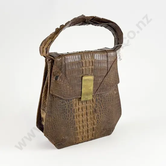 Early C20th Art Deco Crocodile Skin Handbag
