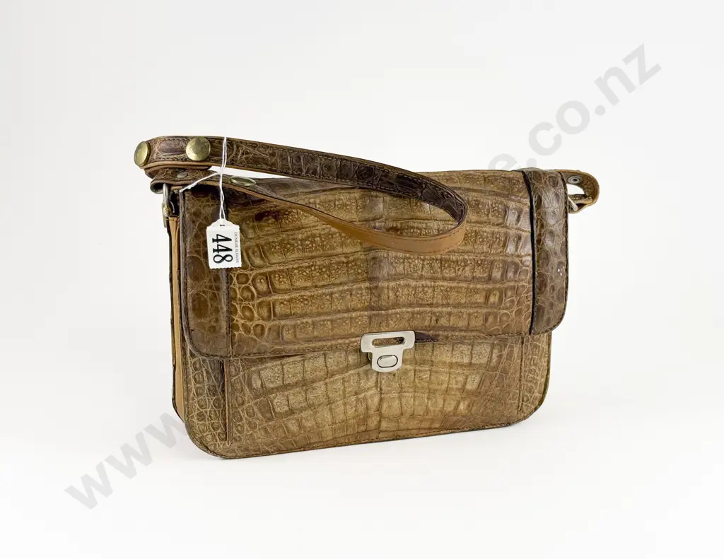 Mid C20th Crocodile Skin Shoulder Handbag Image 1++