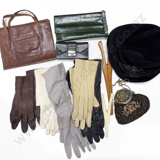 Four Various Purses Gloves Two Stretchers and Hat