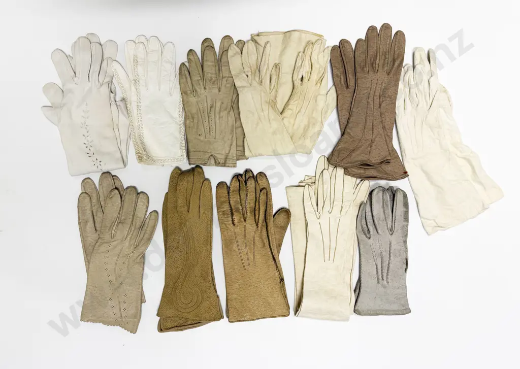 Eleven Pairs Leather Kid and Cloth Evening and Day Wear Gloves Image 1++