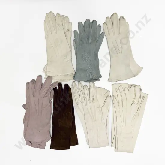 Seven Pairs Leather Kid and Cloth Evening and Day Wear Gloves